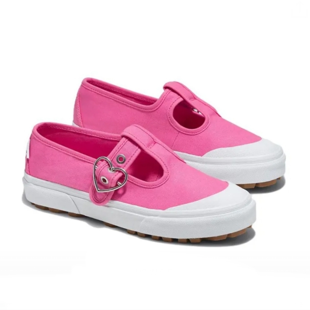 NWOT Vans Style 93 Pink White Women's Skate Shoes T-Strap Mary Jane Sneakers, 6
